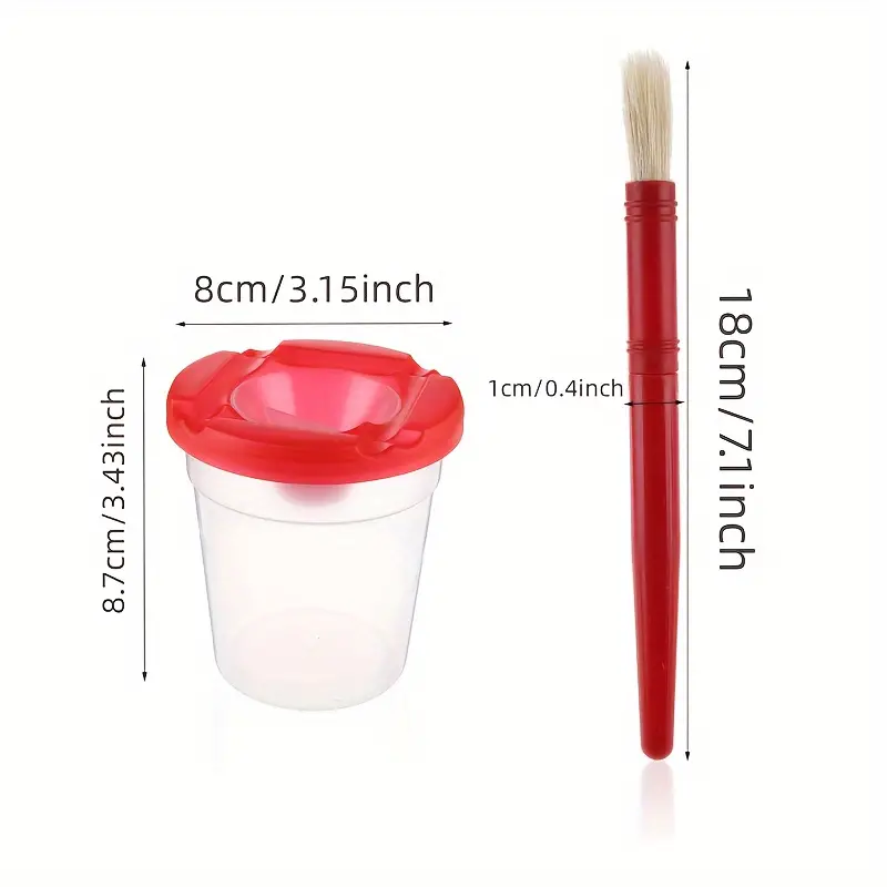 Spill proof Paint Cup With Colored Lid And Color Brush Set - Temu