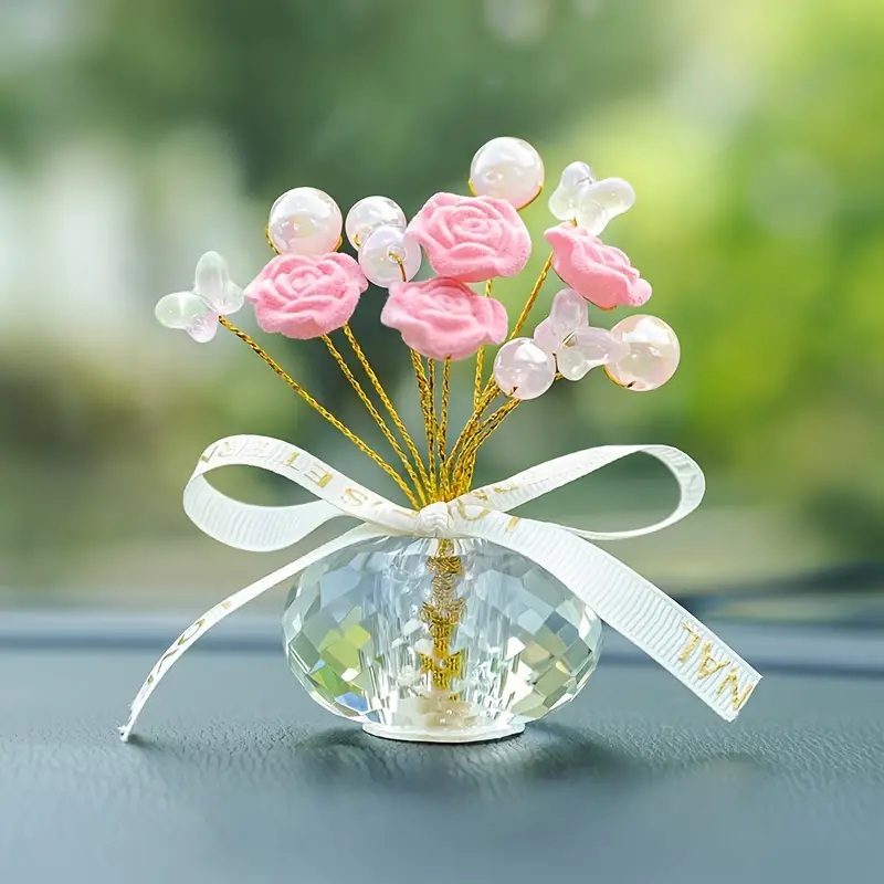 Creative Rose Potted Car Ornament Car Dashboard Decoration - Temu