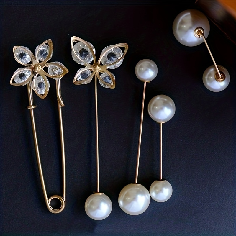 5pcs Faux Pearl Brooches For Women, Fashionable Collar Lapel Pin