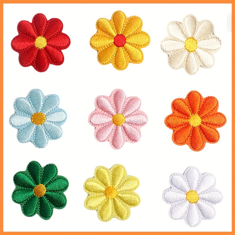 24 Pcs Flower Patches, PAGOW Colorful Sunflower Bumble Iron Sew on Embroidered Applique Decoration Sewing Patches for Bags, Jackets, Jeans, Clothes