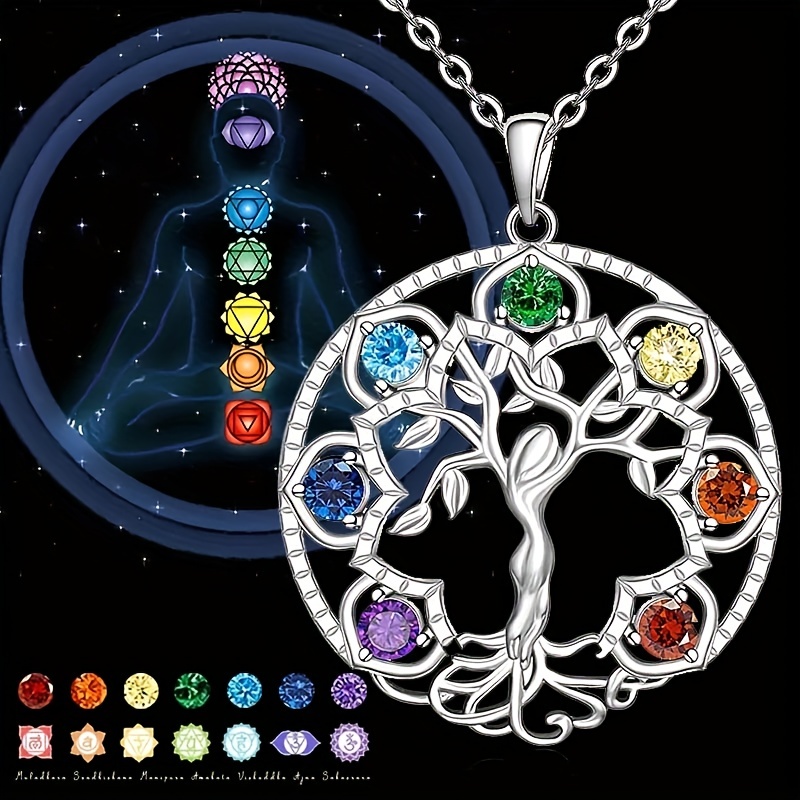 Elegant 7 Chakra Necklace Ring Tree Of Life Pendant Yoga - Temu