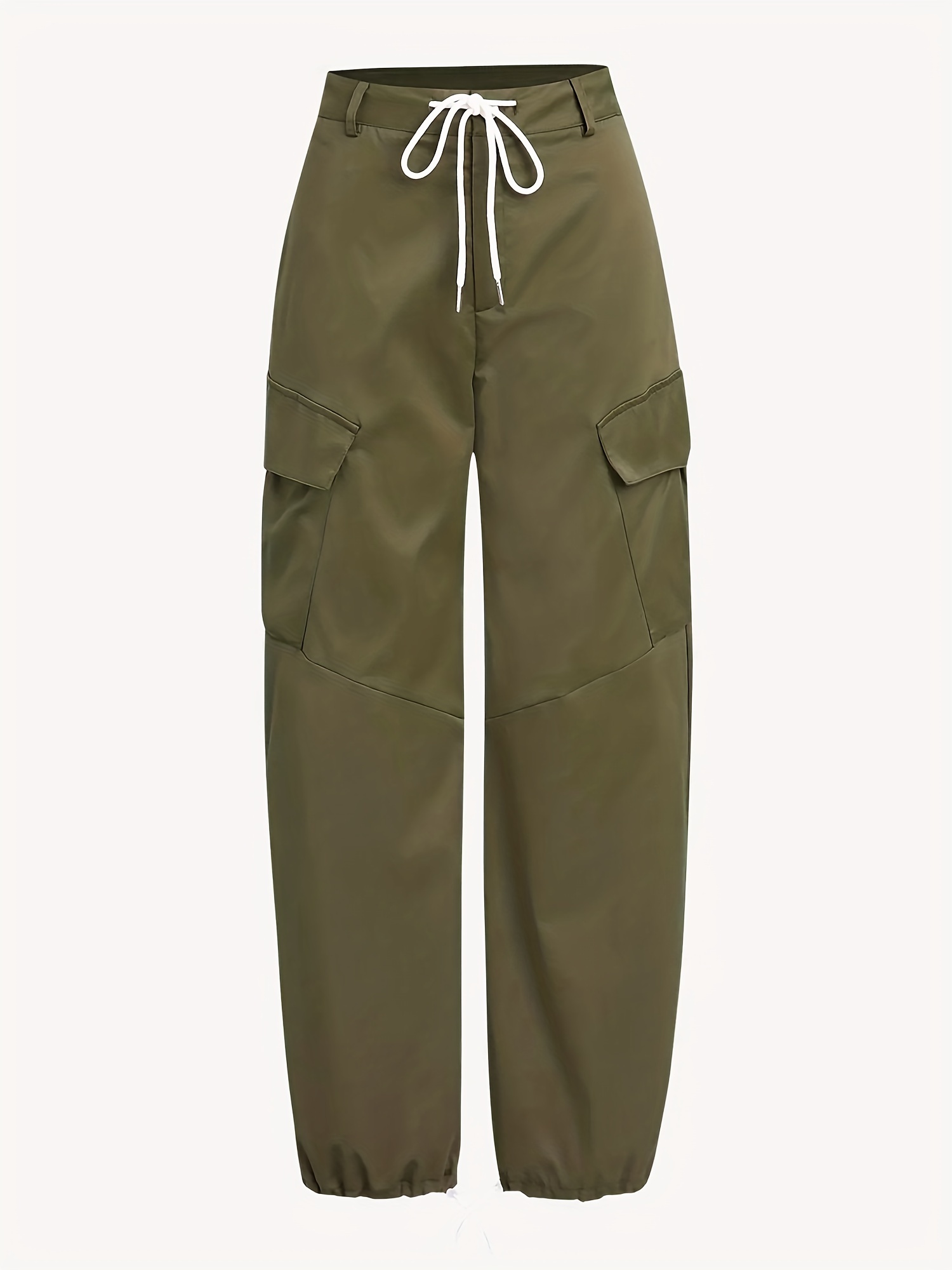Y2k Flap Pockets Wide Leg Cargo Pants Casual Drawstring - Temu