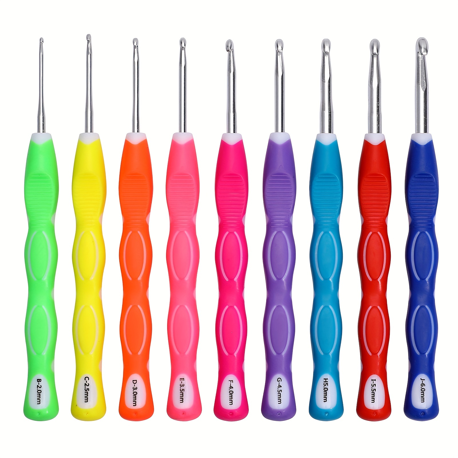 9pcs Soft Rubber Handle Aluminum Hook Crochet Hooks Template Kit