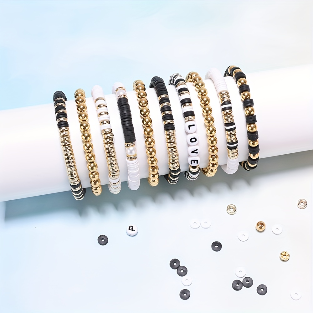 2414PCS WHITE BLACK Clay Bead Bracelet Kit Gold Bracelet Beads Necklace  $16.29 - PicClick AU