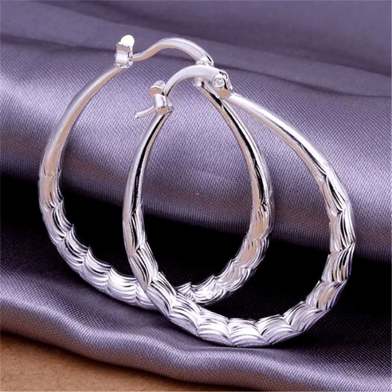 

1 Pair Silvery Plated Big Circle Hoop Earrings Simple Vintage Style Copper Ear Jewelry For Party Prom Christmas, Halloween, Thanksgiving Gifts