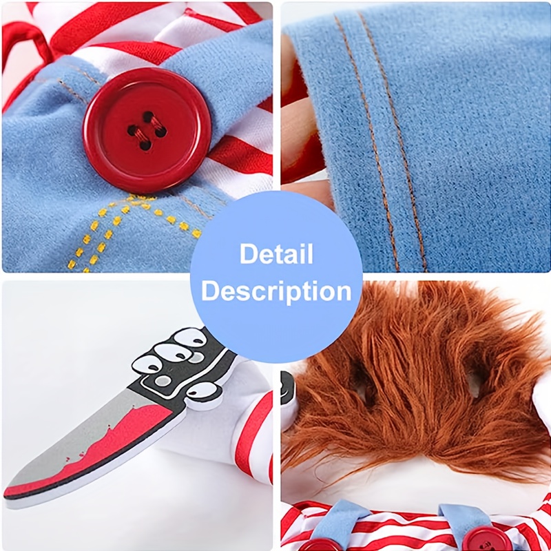 Pet Deadly Doll Dog Costume, Chucky Dog Cosplay Funny Costume Halloween  Christmas Dog Clothes Party Costume for Small Medium Large Dogs