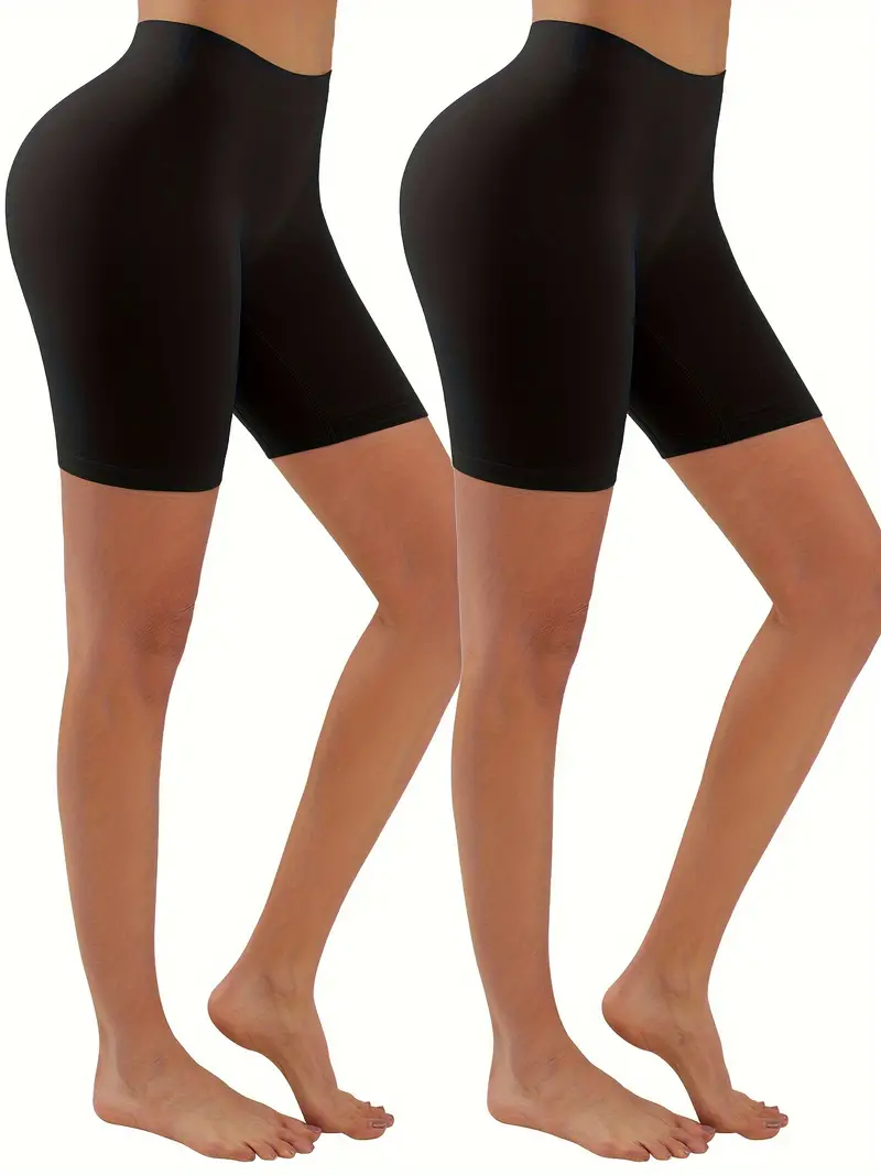 2 Pack Plus Size Sporty Shapewear Shorts Set, Women's Plus Solid Seamless  Non-slip High Waisted Biker Shorts Two Piece Set - - Temu