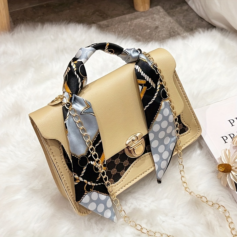 Girls Fashion Mini Square Bag Handbag With Silk-like Scarf Handle, Chain  Strap Shoulder Bag Crossbody Bag Mobile Phone Bag - Temu Spain