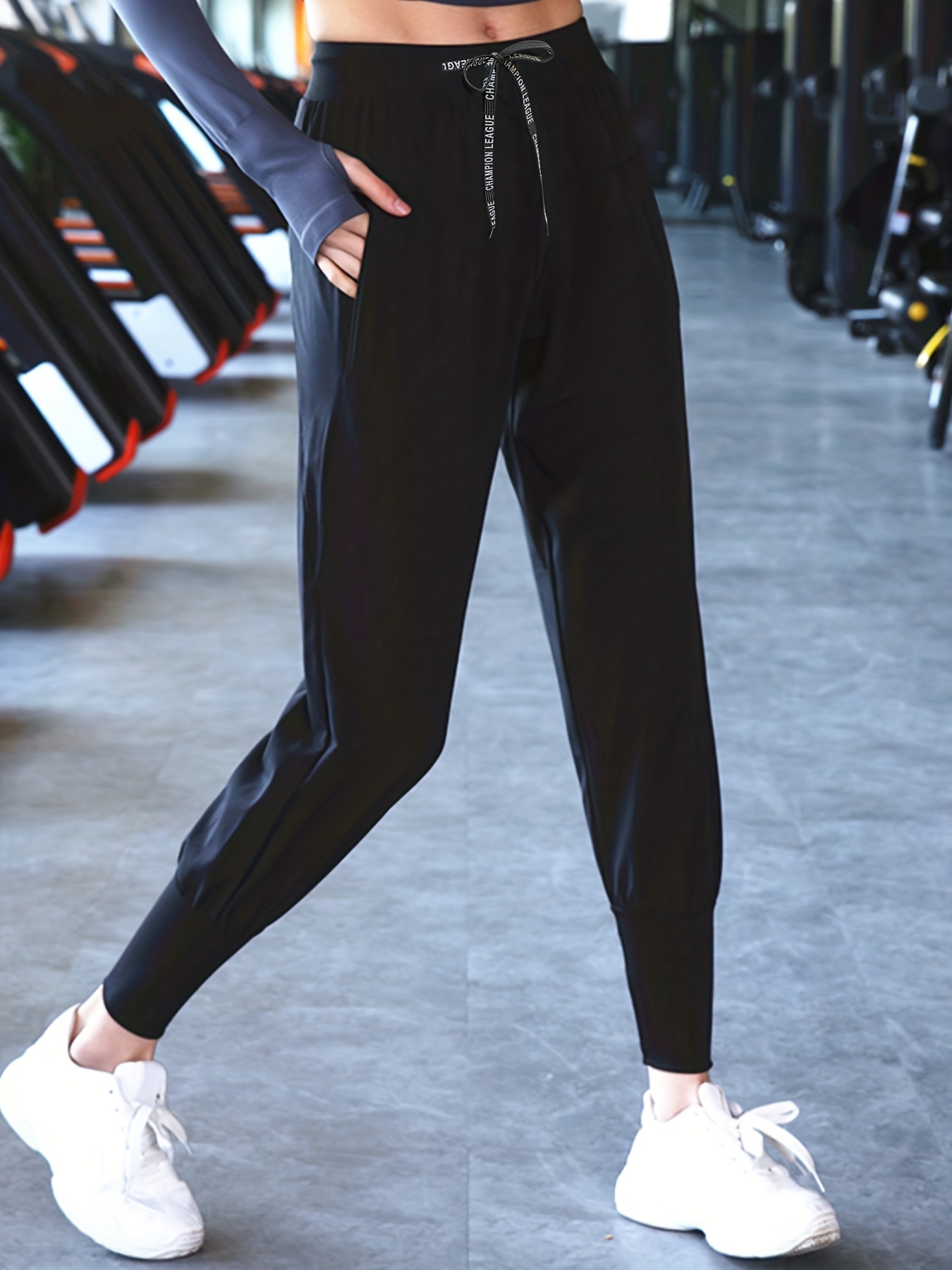 Stretch High Waist Leggings Women Drawstring Waist Side Pocket Workout Yoga  Pants Running Gym Tights Breathable Sweatpants