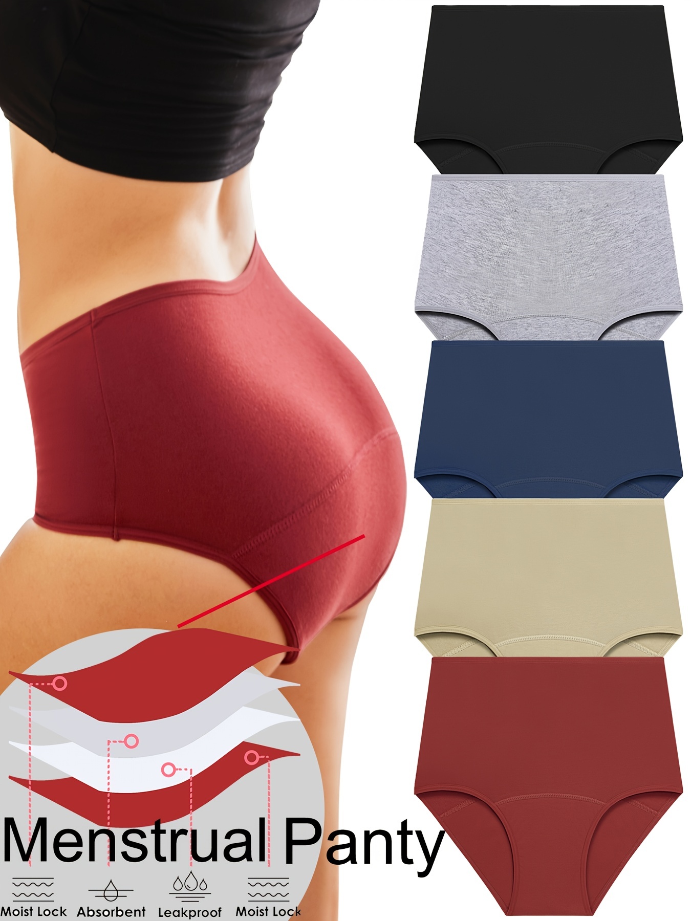 Jiaroswwei Women Panties Leak Proof High Waist Solid Color Heightened Front  Crotch Close Fit Hip Lift Period Underwear Menstruation Panties for Daily