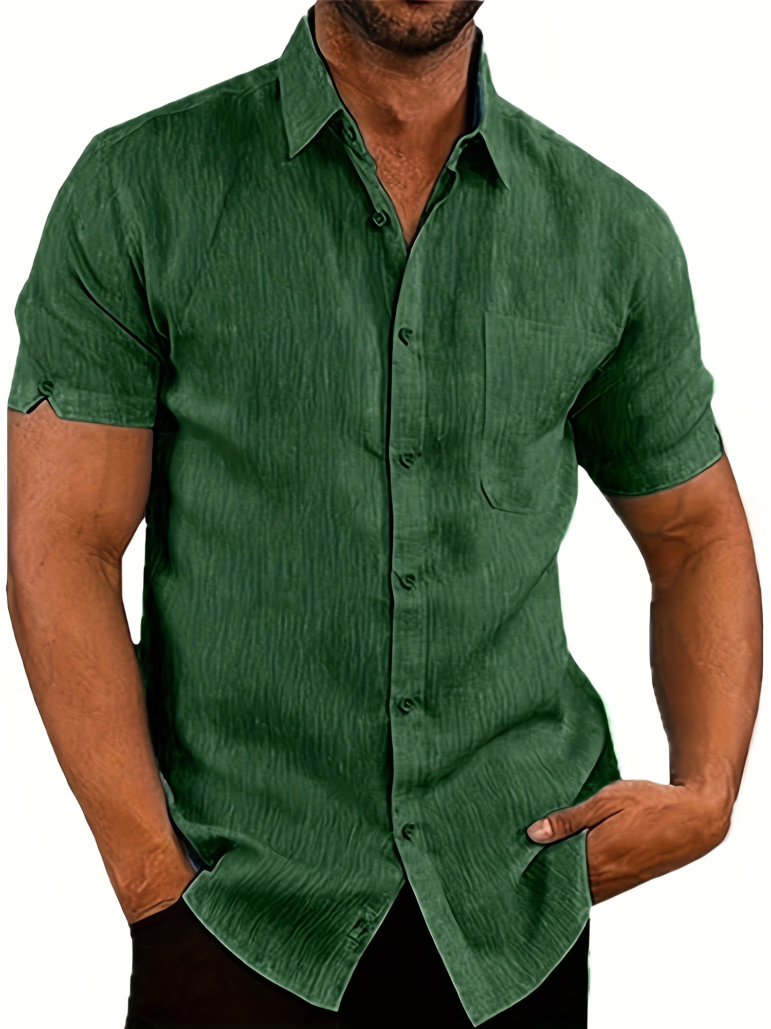 Classic Solid Color Men's Casual Short Sleeve Shirt Men's - Temu