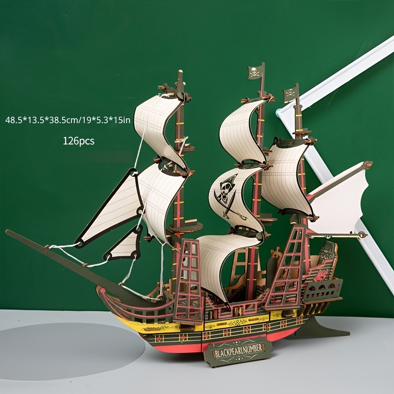 Pirate Ship 3d Puzzle Handmade Wooden Assembly Toy - Temu