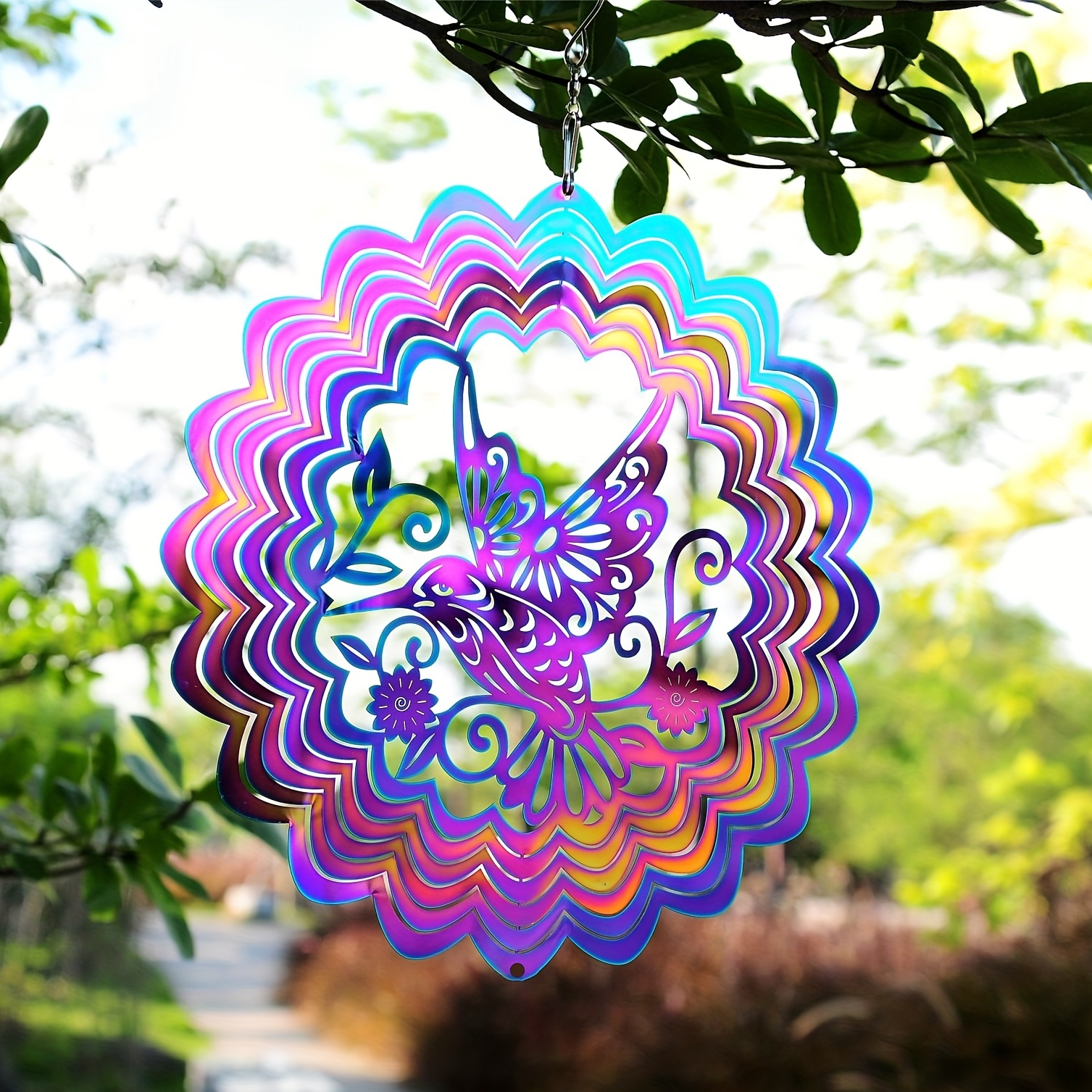 Hanging Spiral Wind Spinner with Solar Lights