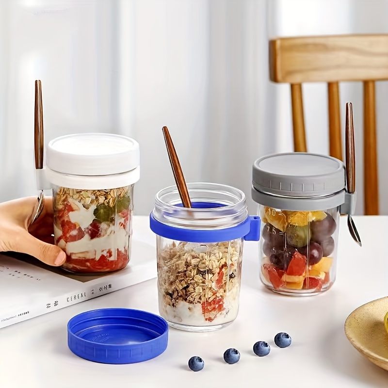 Overnight Oats Container With Lid And Spoon, Overnight Oats Jar Cup Mug,  350ml Cereal, Milk, Vegetable, Fruit Salad Storage Container With  Measurement