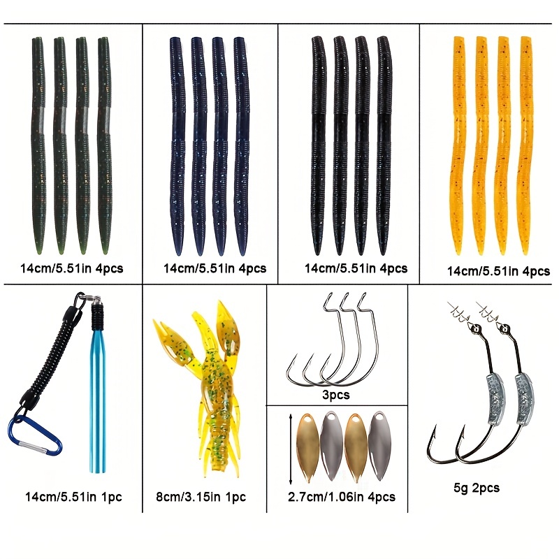 Complete Fishing Tackle Kit Soft Worm Lures Crank Hooks - Temu