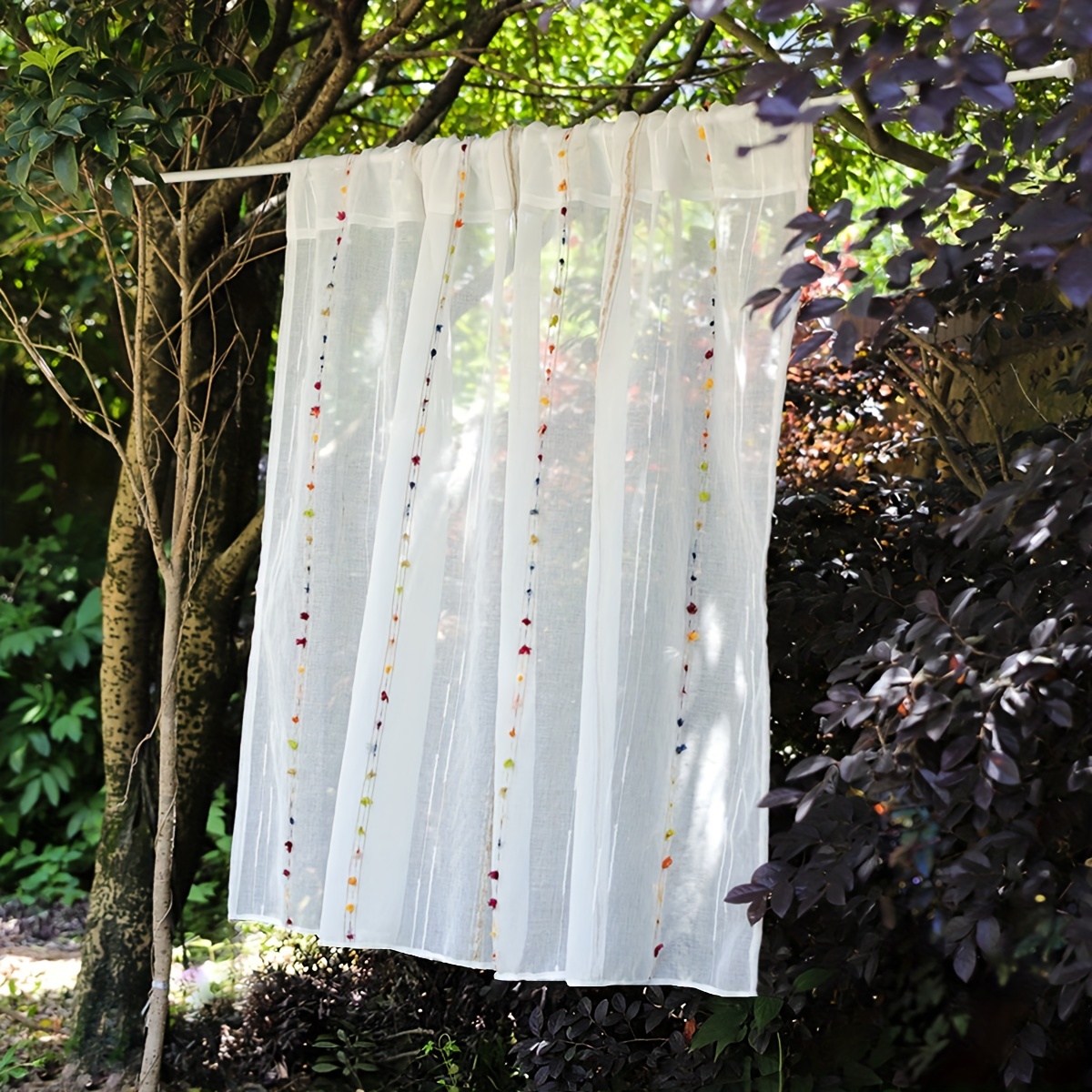 1pc Fresh And Rod Pocket Curtain Vertical Striped Small Window Curtain