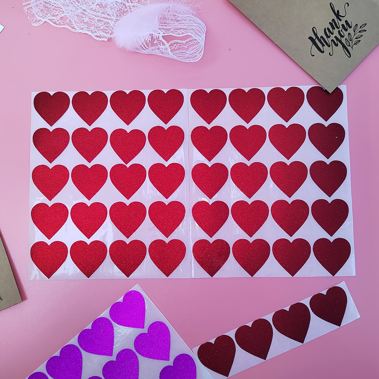 8 Valentine Heart Cards with Heart Envelopes, Reversible