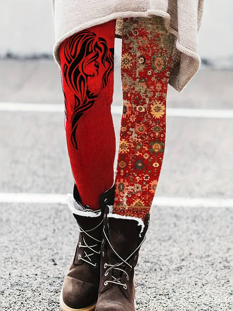 Wild & Free: Women's Skinny Western Leggings – Paisley Floral & Stripe Print – Super Stretchy Jeggings