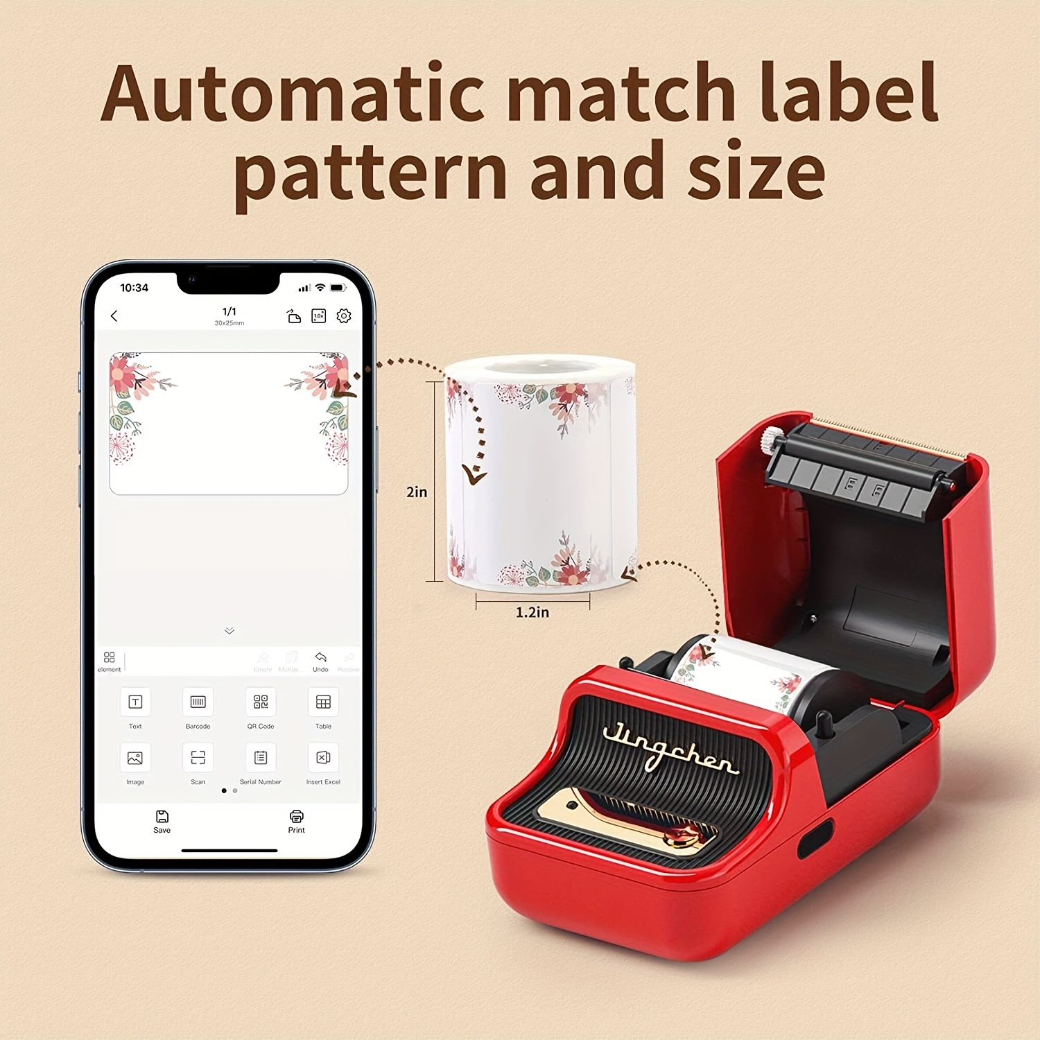 Label Printer Portable Wireless BT Thermal Label Maker Sticker Printer with  RFID Recognition Great for Supermarket Clothing Jewelry Retail Store Home