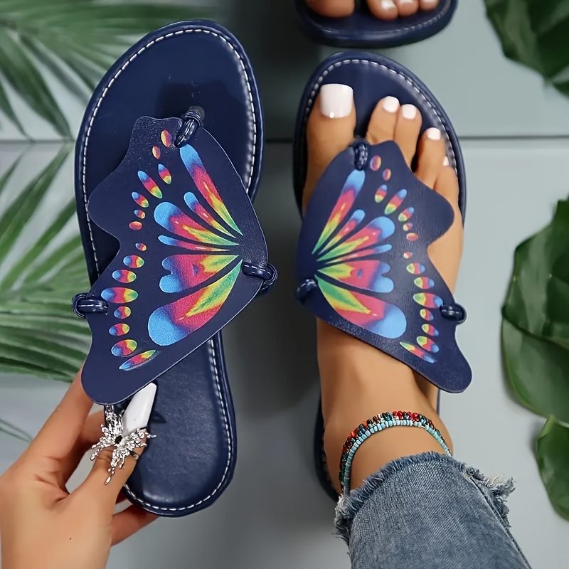 Women's Colorful Butterfly Decor Sandals, Open Toe Cross Straps Chunky Heel  Outdoor Trendy Shoes, Vacation Summer Shoes