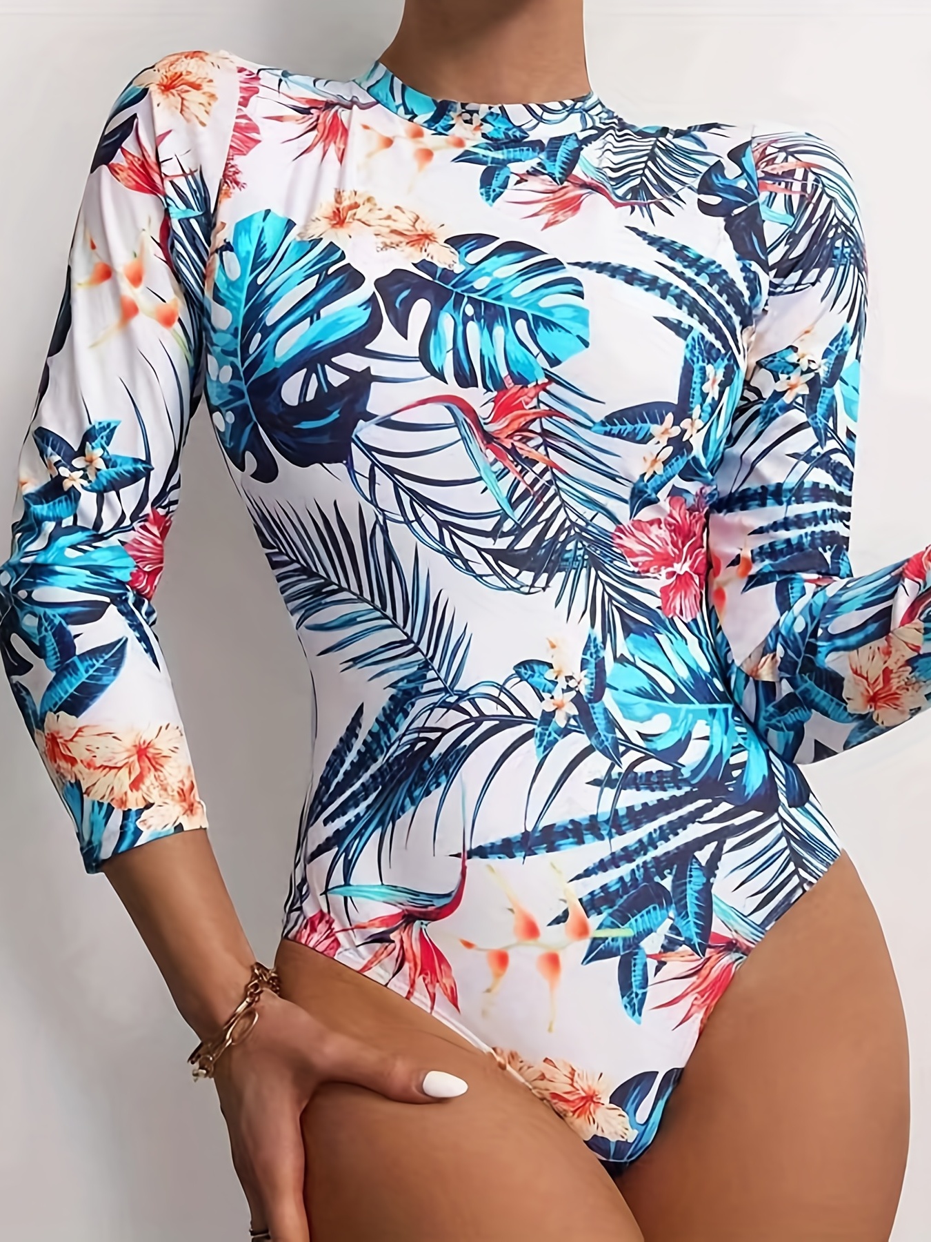 Miami - Tropical Print Long Sleeve Plunge Front Bodysuit – gabriellaravello