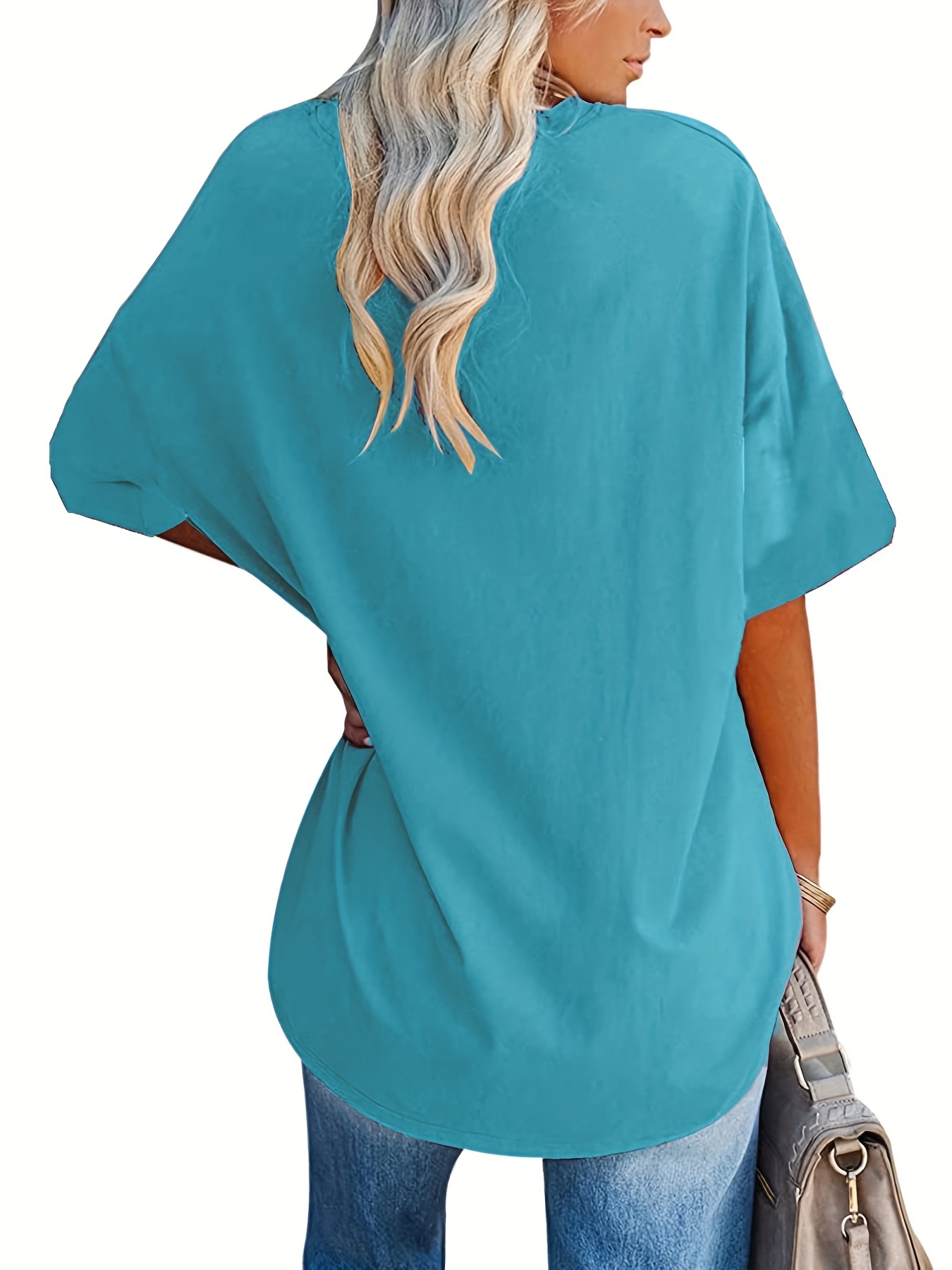 Plus Size Basic T-shirt, Women's Plus Plain Short Sleeve Round Neck Medium Stretch T-shirt