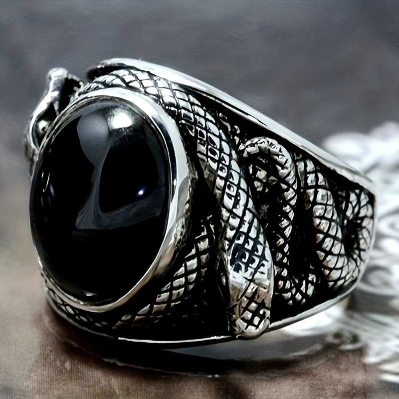 Men's Retro Rhinestone Snake Ring, Statement Party Accessory