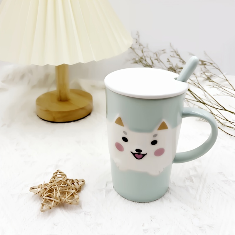 Bearachild Taza de cerámica con tapa para café, té, leche, agua, tazas  bonitas creativas con patrón de flores, contenedor de avena, tazas con asa,  Juegos de servir café y té Azul Bearachild