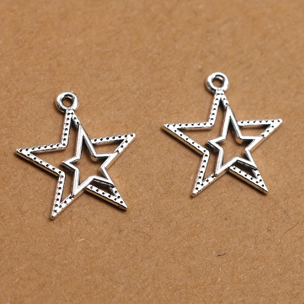 30pcs 23x10mm Charms Shining Stars Charms Hollow Alloy Star Pendant For  Jewelry Making DIY Jewelry Findings Antique Silver Color Alloy Charms