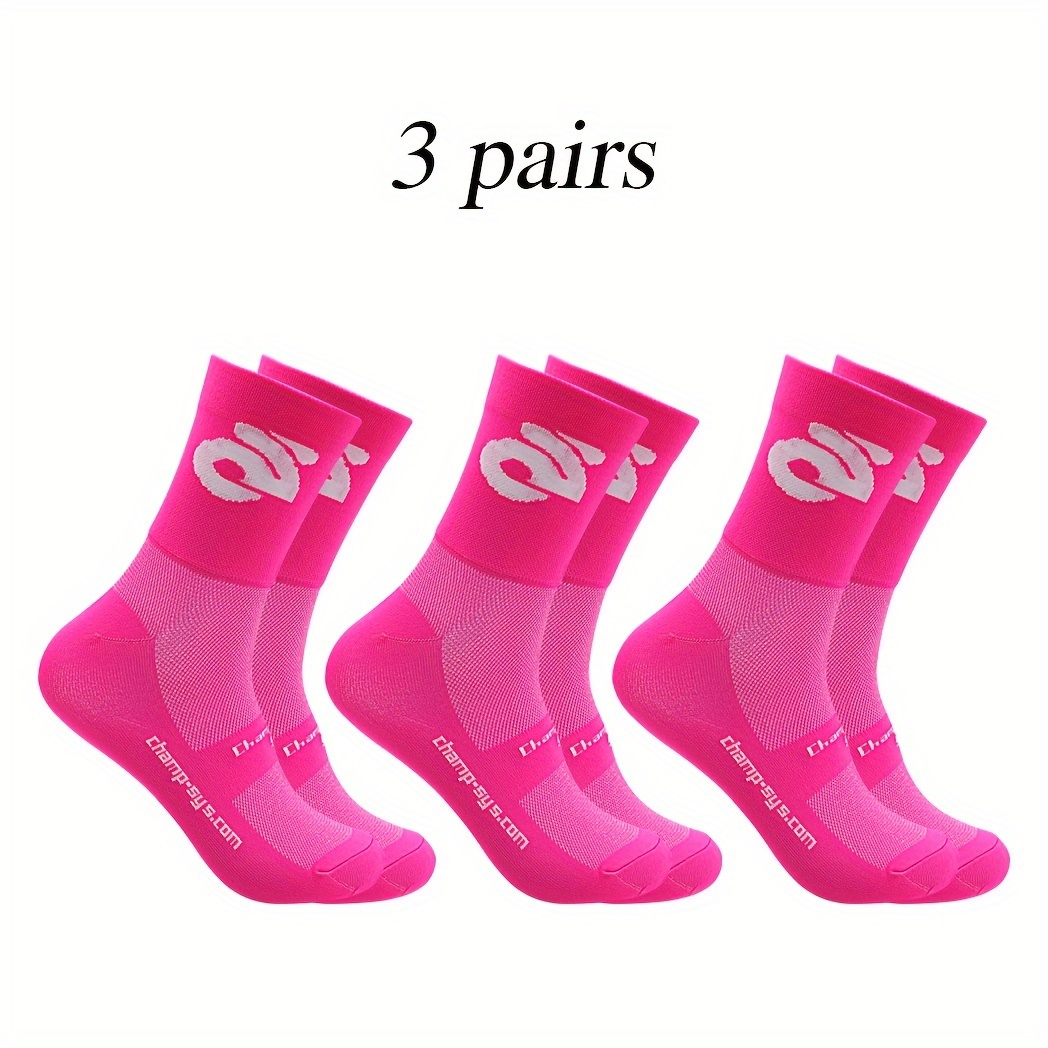 Image of 3 Pairs Of New Breathable Moisture-wicking Casual Cycling Socks, Mid-calf Striped Unisex Outdoor Sports Cycling Socks