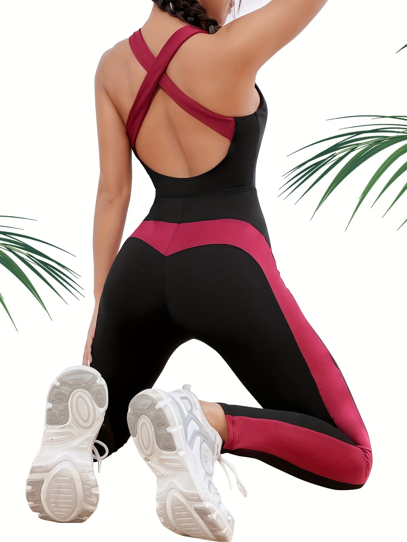 Women's Jumpsuit Onesie Workout Sets Winter Solid Color Bodysuit Black Pink  Spandex Yoga Fitness Gym Workout Tummy Control Butt Lift Breathable Sport
