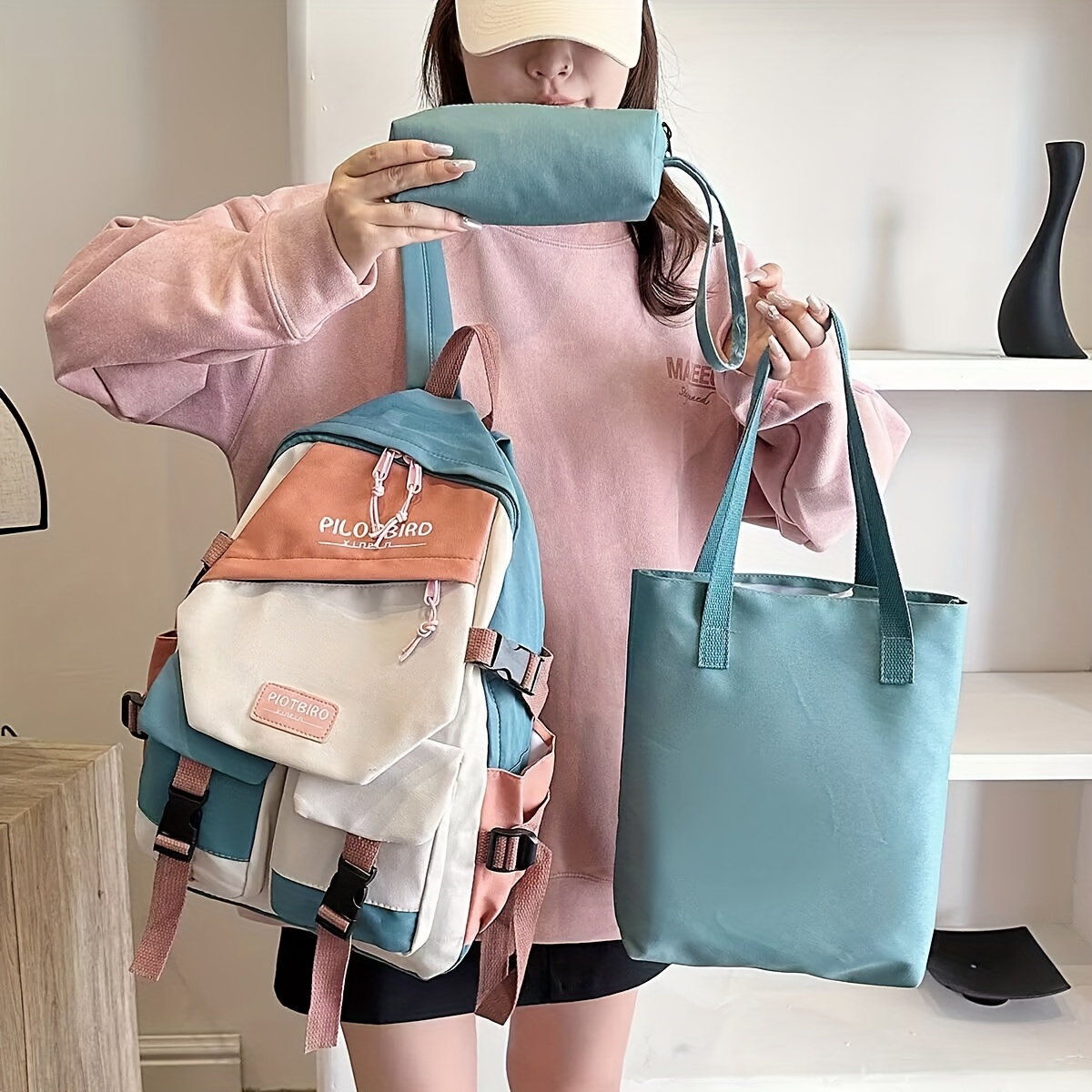 Simple Kawaii Color Contrast Large Capacity Preppy Backpack, Nylon  Lightweight School Campus Daypack, Fashion Travel Commuter Bag - Temu