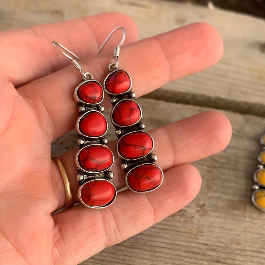 Vintage Boho Style Silver Plated Turquoise Drop Earrings