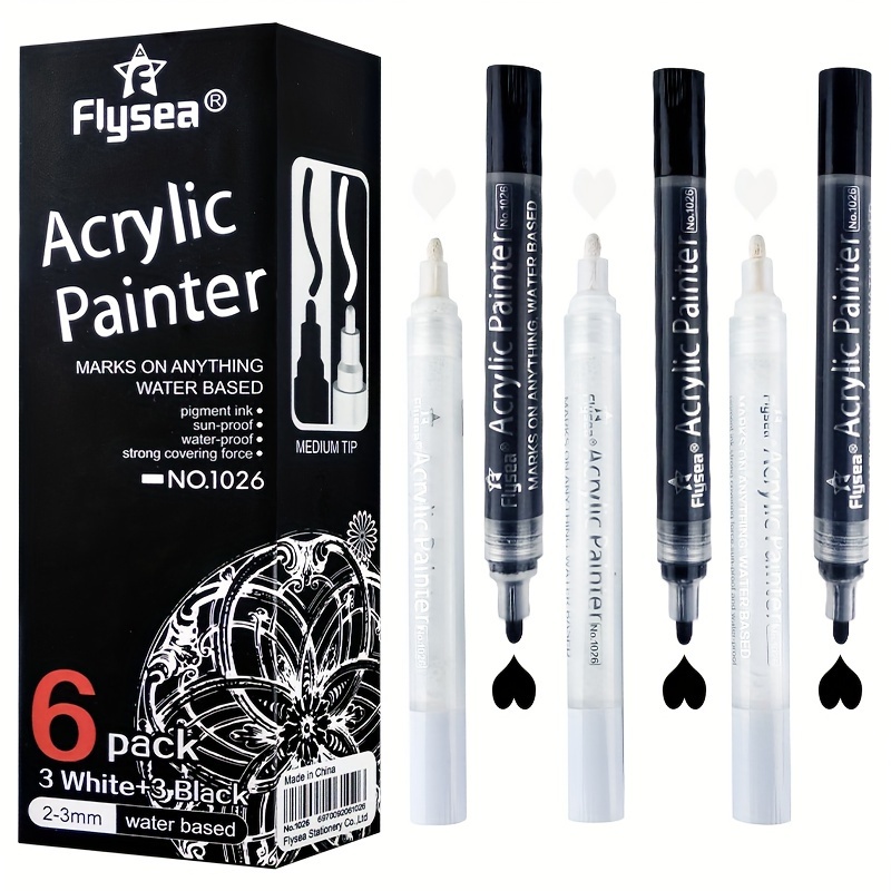  Black Paint Pens 4 Pack Black Acrylic Permanent Marker 2-3MM  Medium Tip for Rock Painting Stone Ceramic Glass Wood Plastic Metal Canvas  Water-Based (4+Black) : Arts, Crafts & Sewing