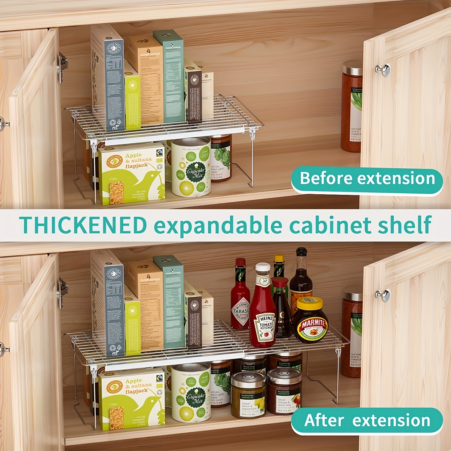 Expandable Storage Shelf- Adjustable Kitchen Cabinet, Pantry