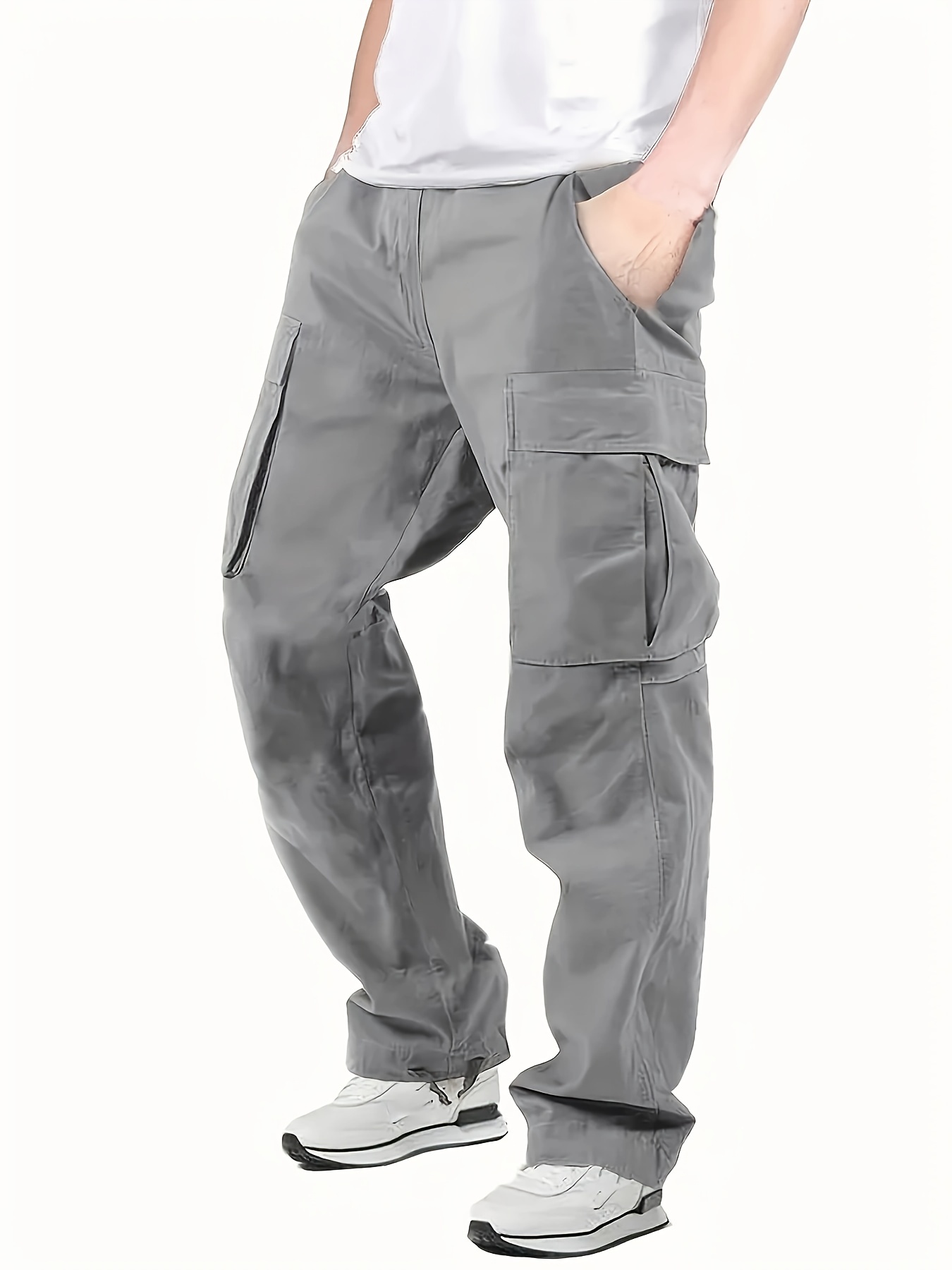 Pantalones Cargo Hombre Pantalones Casuales Algodón Múltiples Bolsillos  Caqui 