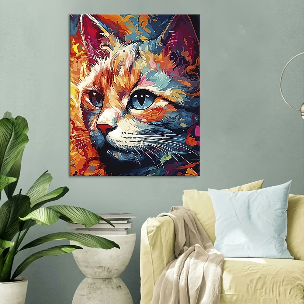 Colorful Kitty Paint by Numbers Colorful Oil Painting Abstract 16x20 Framed  DIY Paint by Numbers Kit for Adults Beginners 