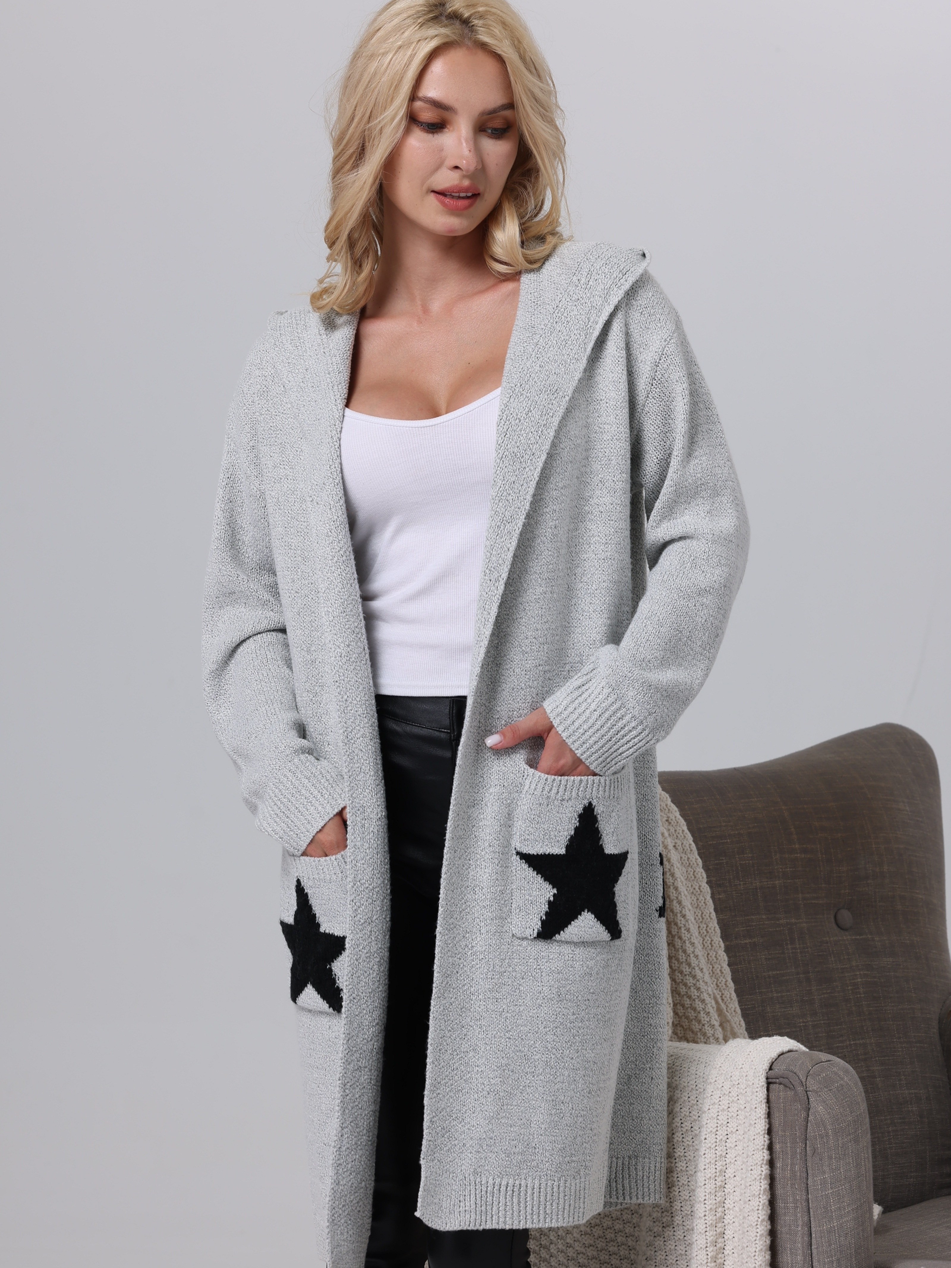 Grey hooded 2025 star cardigan