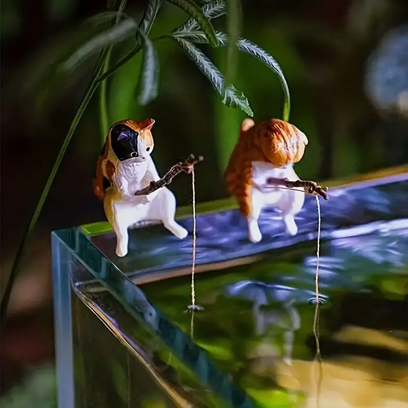 Cat Fishing Miniature Figurines For Micro Landscape And Fish - Temu Austria