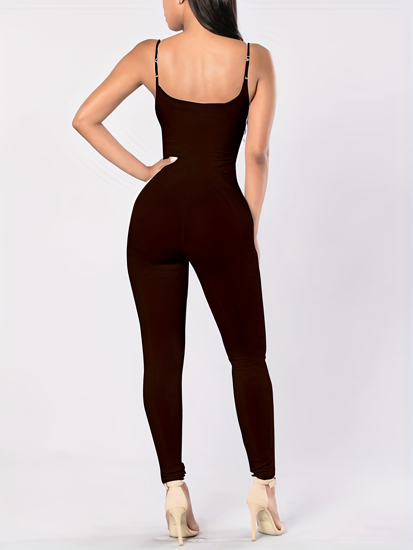 Solid Spaghetti Bodycon Jumpsuit, Sexy Sleeveless Workout Summer Jumpsuit, Women's  Clothing - Temu