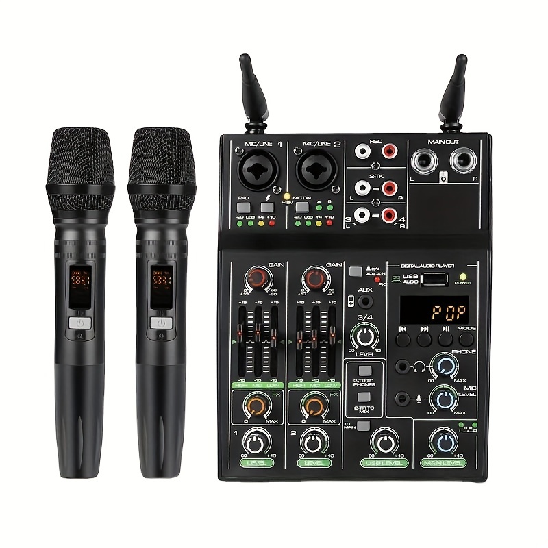 Sistema de micrófono inalámbrico, micrófono profesional de karaoke UHF  micrófono de mano de doble canal, receptor de rango de 200 pies y 2  micrófonos