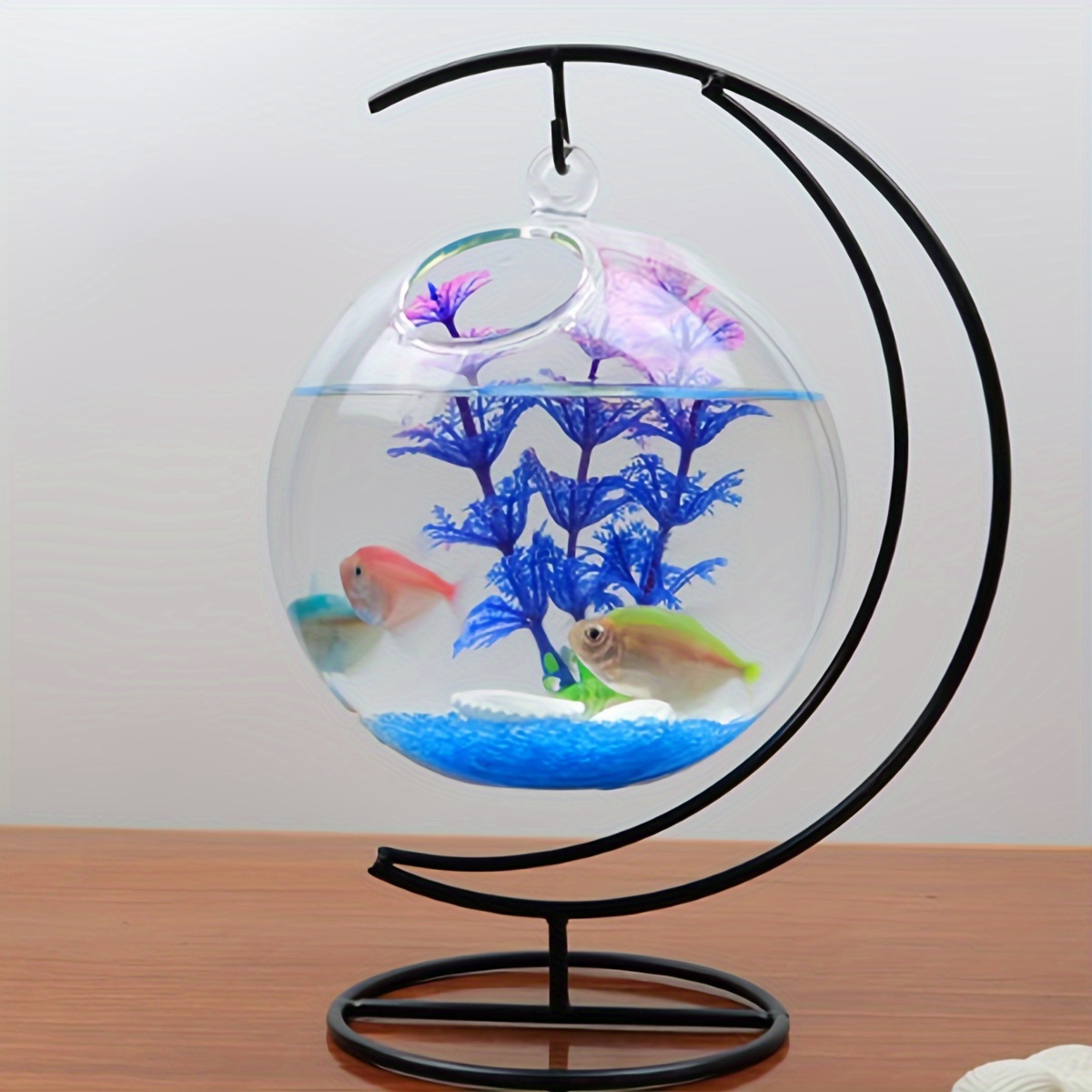 GadgetVLot Random color transparent glass small fish tank wrought iron  hanging gold fish tank 