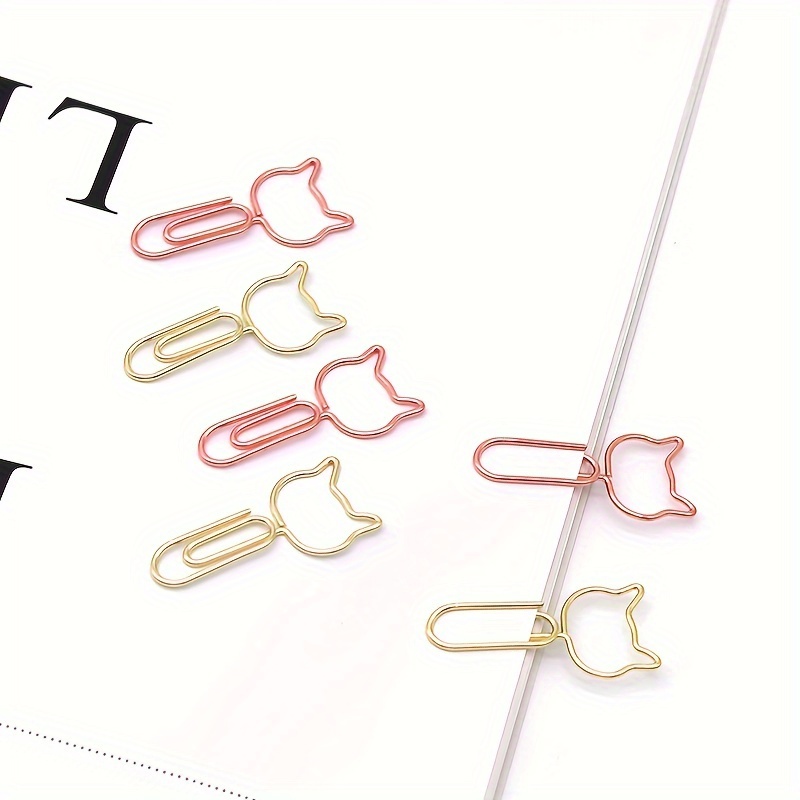 

50pcs Cat-shaped Paper Clips, Creative Animal-shaped Paper Clips, Office Stationery Clips, Metal Clips, Test Paper Clips, Golden Memo Clips, File Binding Clips, Bookmarks