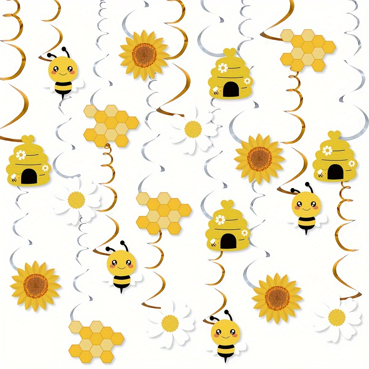 Set/20pcs, Spiral Decorations Hanging Cards Bee Theme Party Sunflower Honey Birthday Scene Decoration Party Decor Supplies, Halloween Decorations & Christmas Decorations