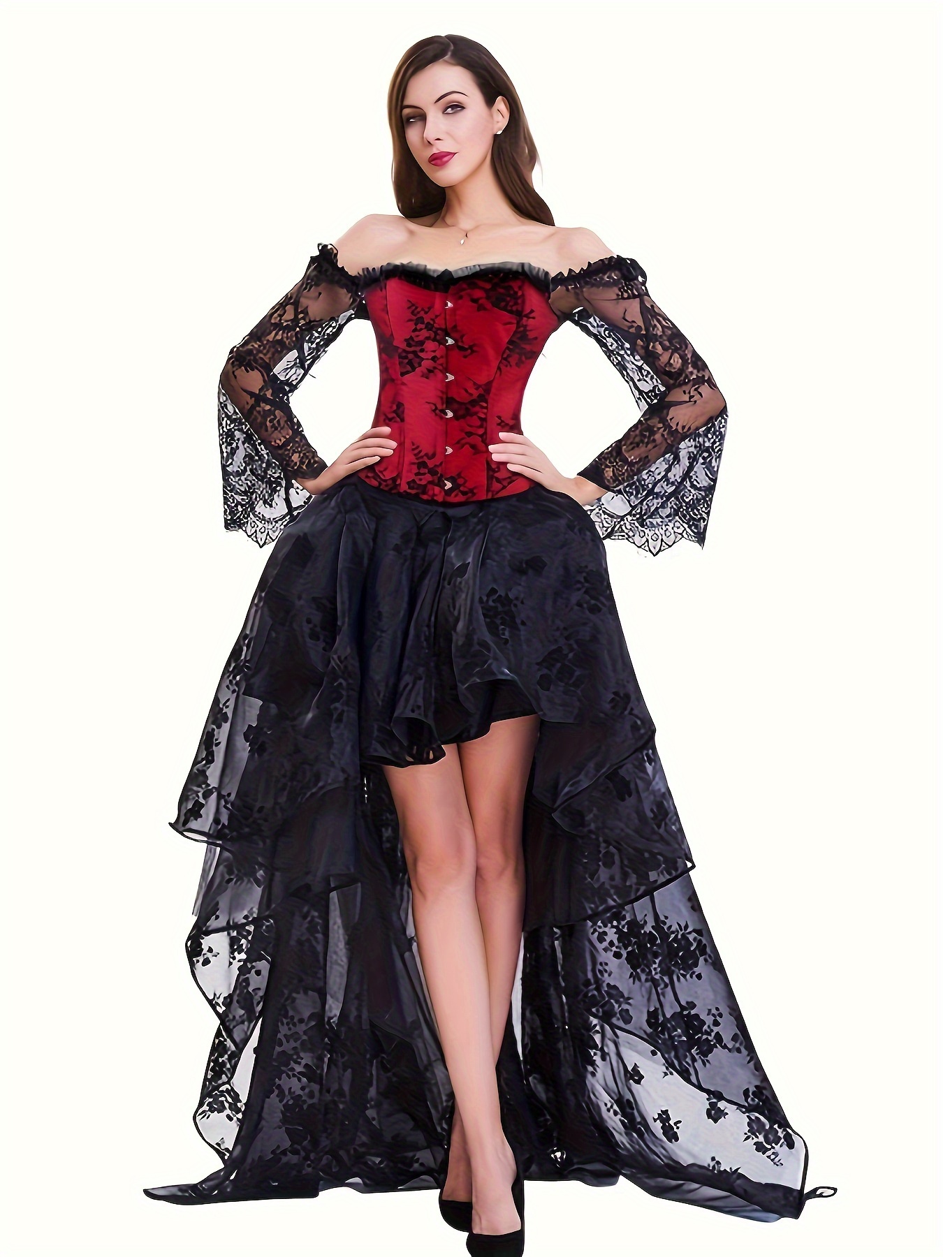 Underbust Corset Dress Top with Straps Skirt with Tutu 3 Set Plus Size  Vintage Lace up Gothic Costume Halloween Black S : : Clothing,  Shoes & Accessories