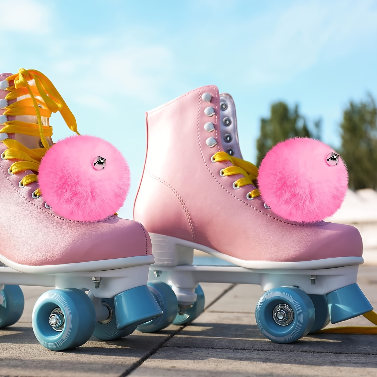 Roller Skate Pom Poms With Bells For Women Fluffy Tie on - Temu