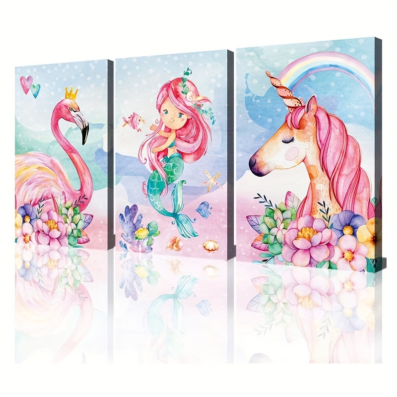 3pcs/set, Decorazione Per La Stanza Kawaii Rosa Senza Cornice, Quadri Su  Tela D'arte Con Cigno, Piccolo Cavallo Bianco E Ballerina, Stampe E Poster  Per La Parete Della Camera Da Letto Dei Bambini