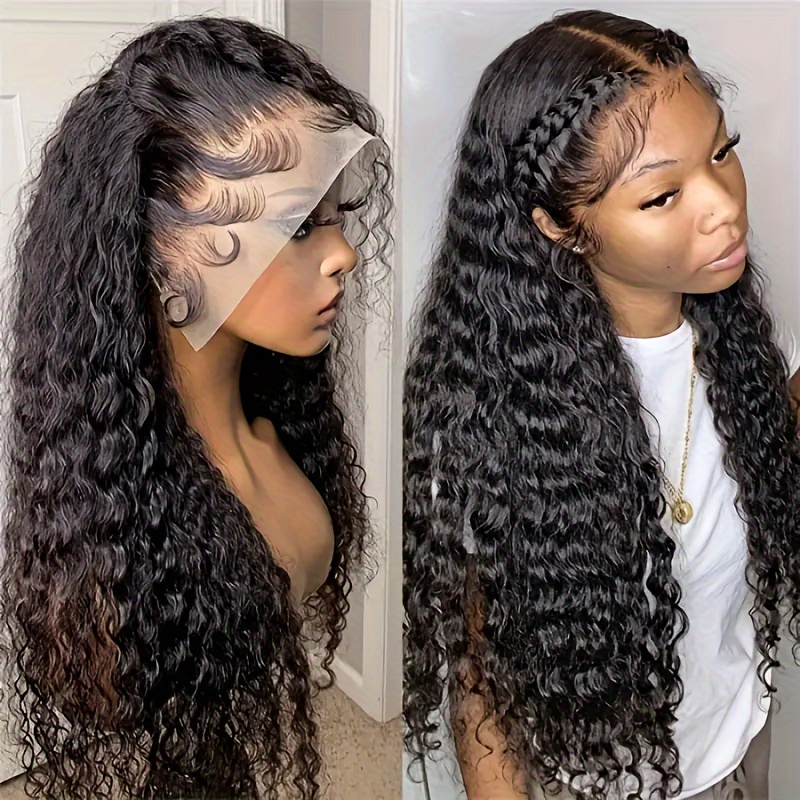 Deep Wave HD Transparent 13x4 Lace Frontal Wigs Human Hair Lace Front Wigs 16 32 Inch Brazilian Remy Lace Front Water Wave Wigs For Women Natural Color