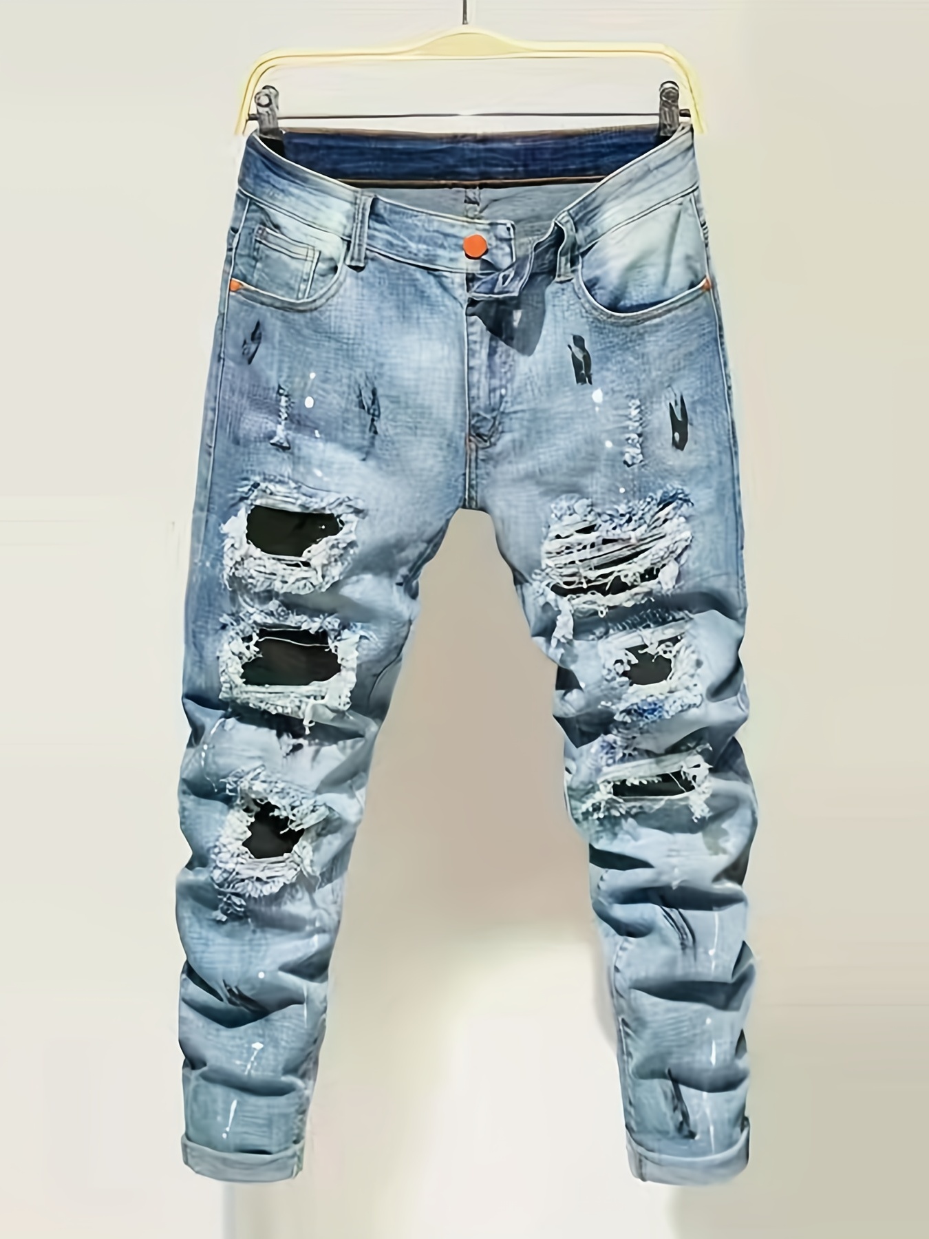 Jeans desgastados para hombre, a la moda, pantalones de mezclilla elásticos  grandes y altos, jeans rasgados vintage de primera calidad