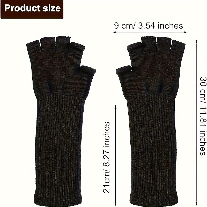 Half Finger Knit Gloves for Women, Solid Color Wrist Support Thick Warm Gloves, Students Writing Gloves,Temu